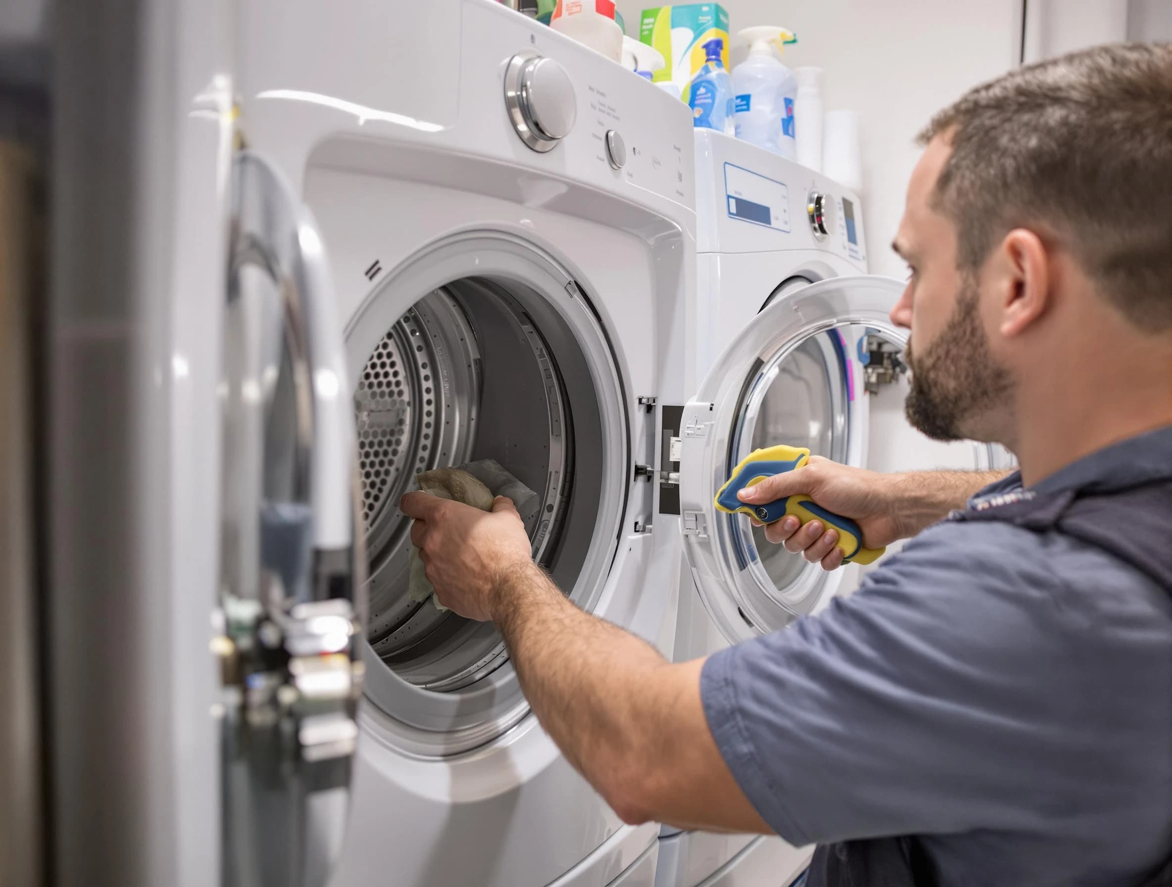 Garden Grove Dryer Vent Cleaning specialist removing lint buildup from a dryer lint trap system in Garden Grove