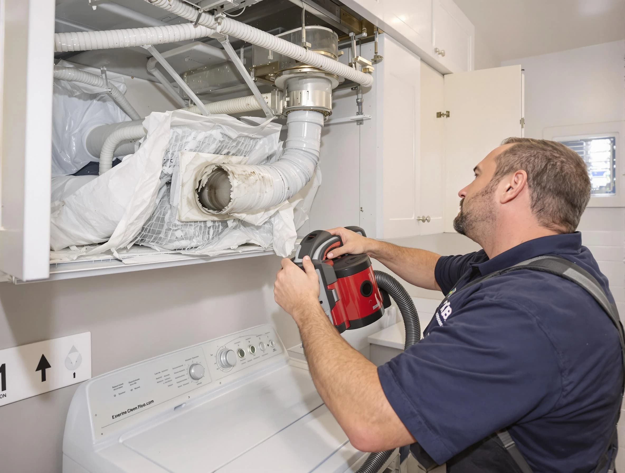 Garden Grove Dryer Vent Cleaning technician performing professional exhaust vent cleaning at a residential property in Garden Grove