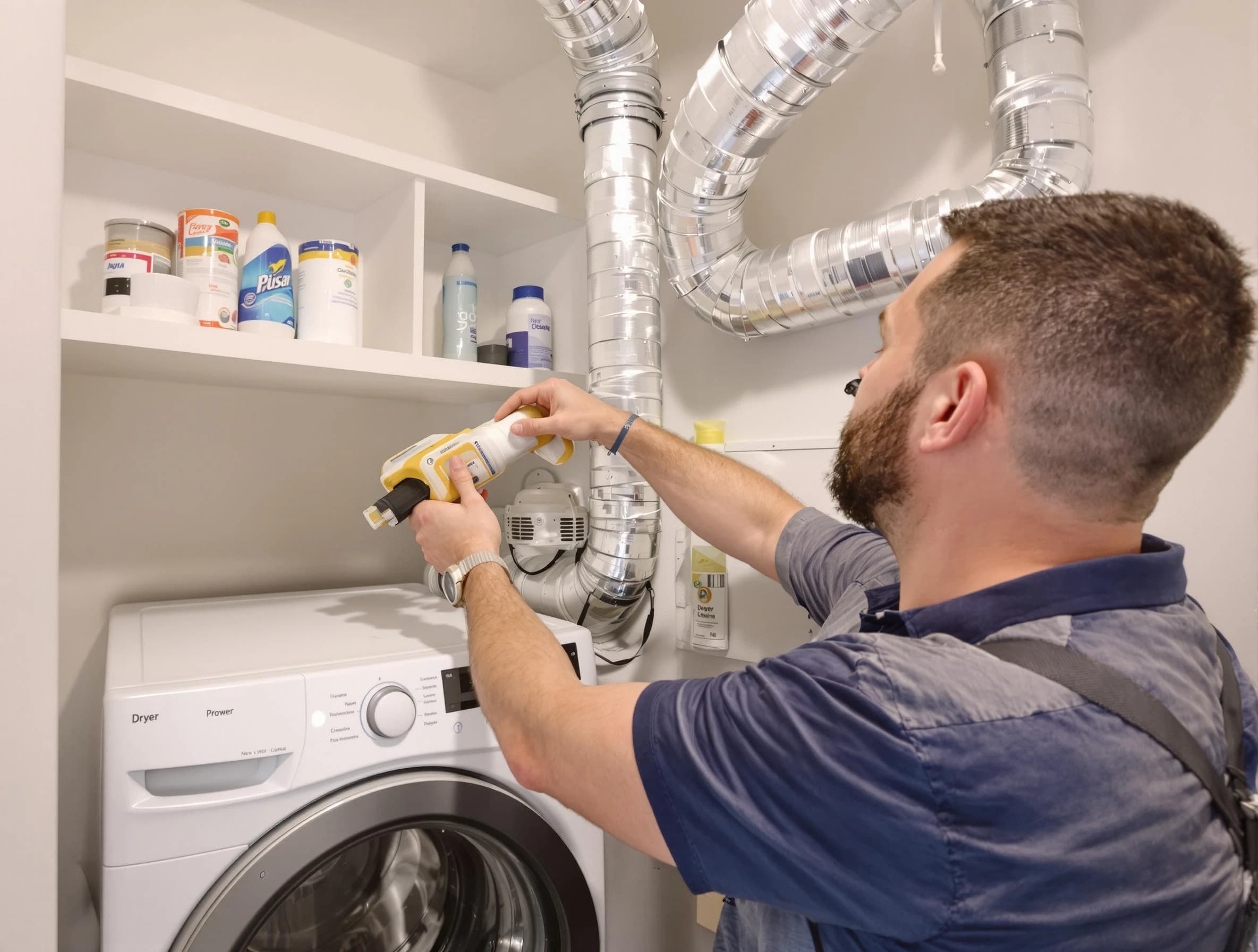 Garden Grove Dryer Vent Cleaning technician performing dryer vent cleaning at a home in Garden Grove