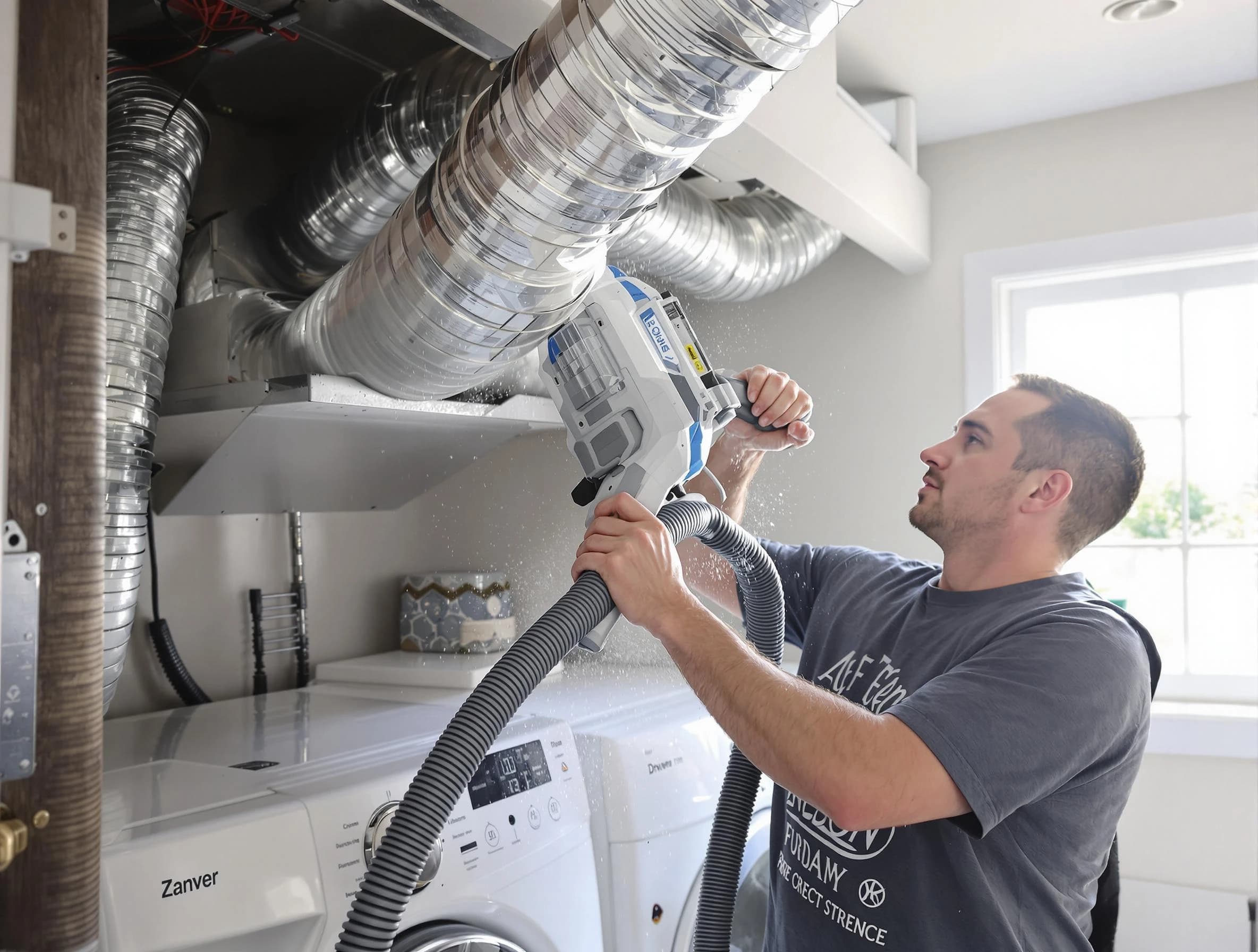Garden Grove Dryer Vent Cleaning specialist cleaning deep within a dryer vent duct system in Garden Grove