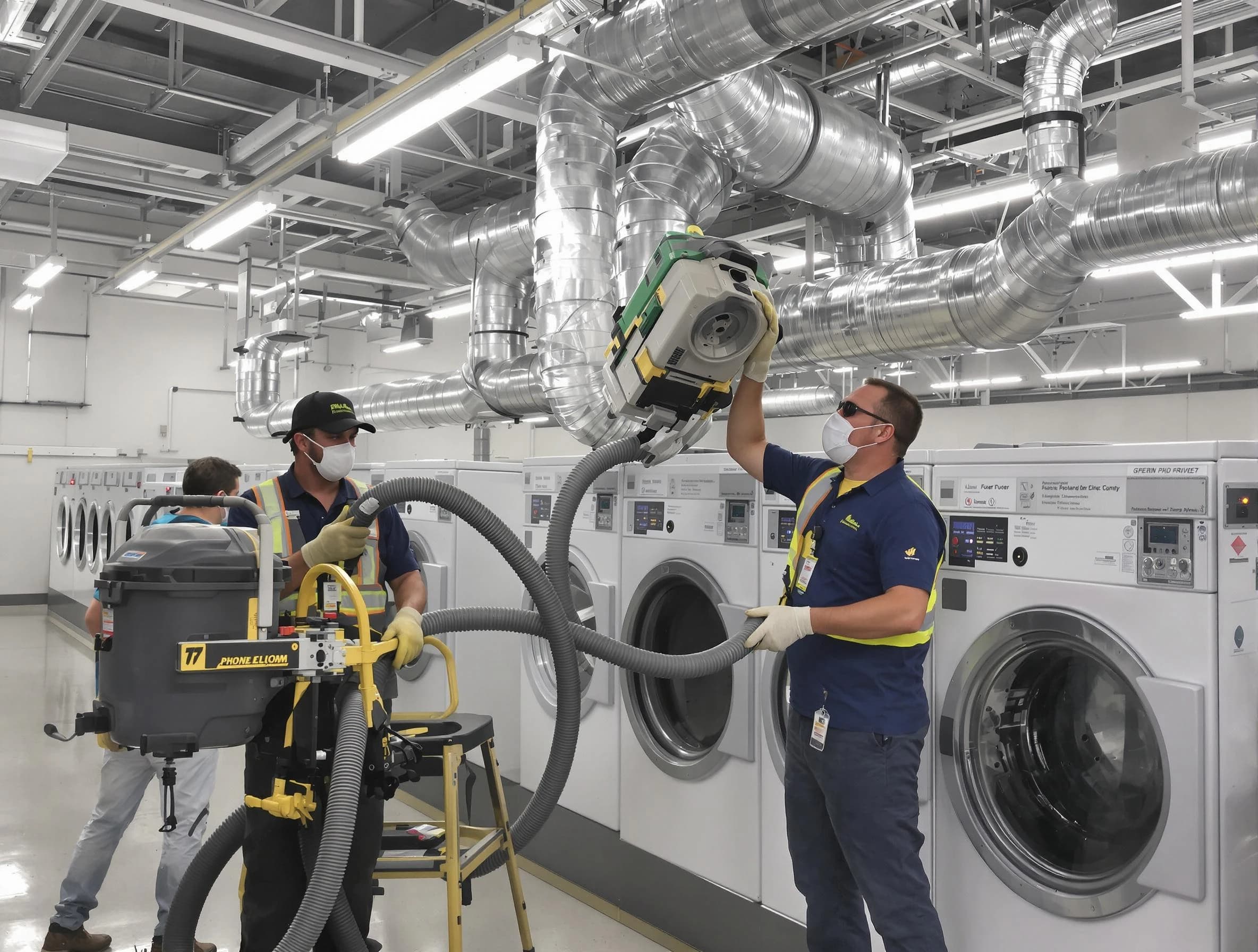 Garden Grove Dryer Vent Cleaning team cleaning large-scale industrial dryer vent systems at a facility in Garden Grove
