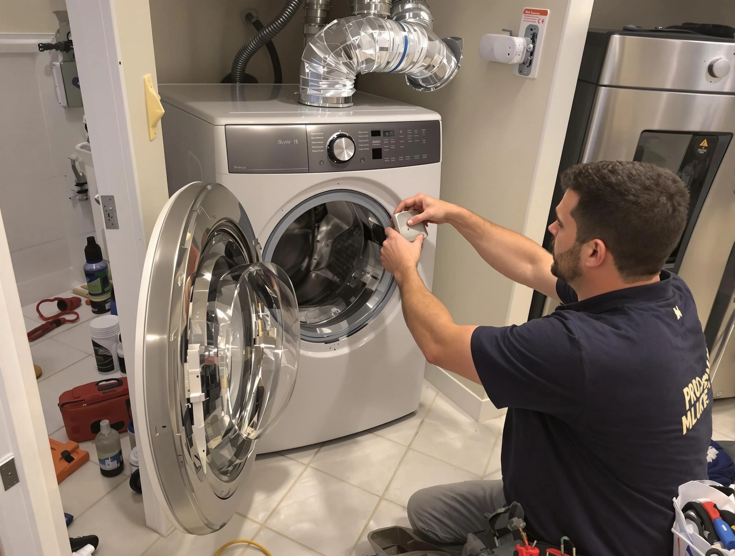 Garden Grove Dryer Vent Cleaning technician performing precise dryer vent hose installation in Garden Grove